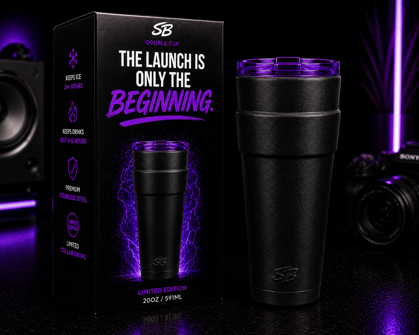 Double Cup Tumbler 20oz Premium Finish Black