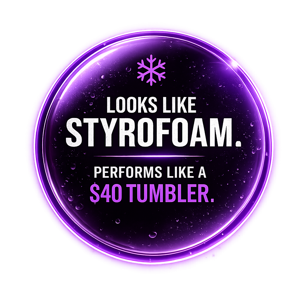 Looks like styrofoam, performs like a $40 tumbler badge
